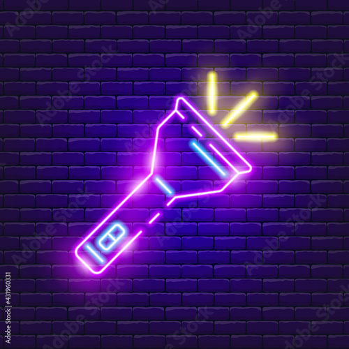 Flashlight neon icon. Vector illustration for the design of advertising, website, promotion, banner, brochure, flyer. Lighting concept.