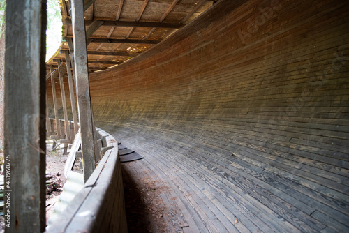 Принти на полотні Old wooden bobsleigh track. Wooden board sledge track bend.