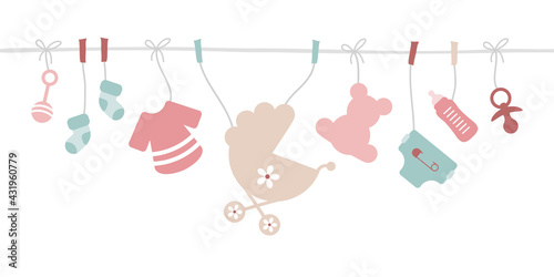 Banner Gerade Leine Babysymbole Mädchen Rosa Mintgrün