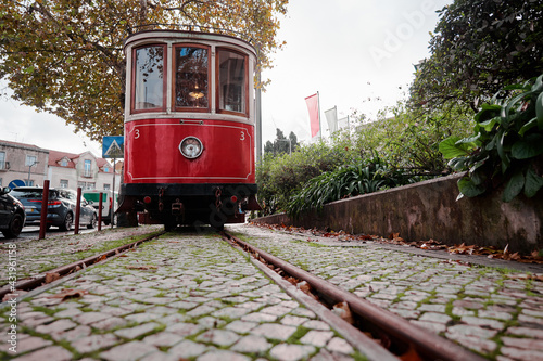 Old retro tram train. Attraction in Sintra, Portugal.