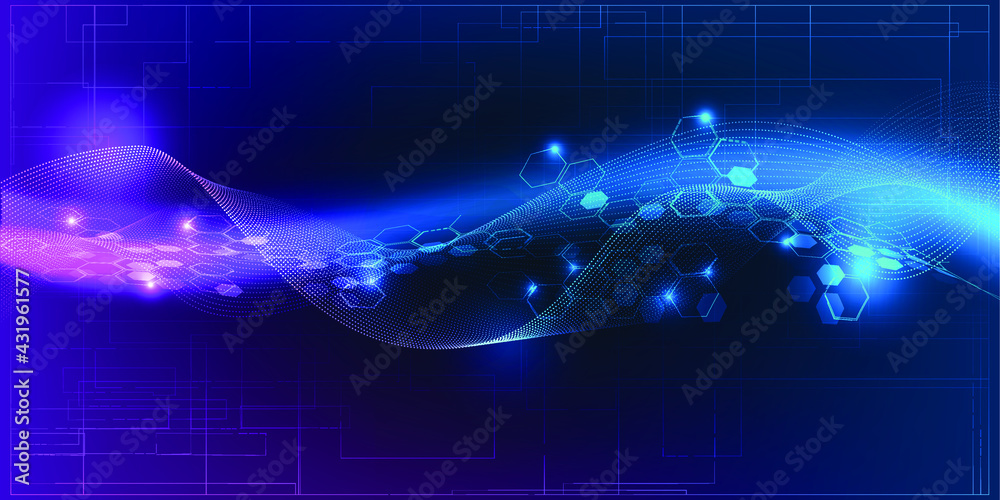 Dynamic wave of hexagonal and dot connecting represent streaming computing of big data communication technology conceptual.