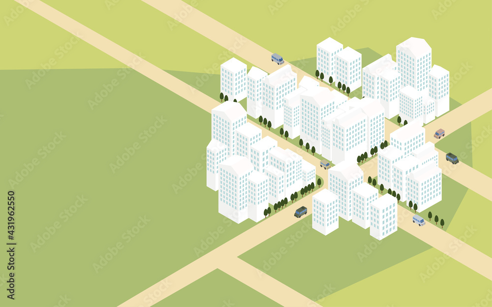 都市開発のイメージ 俯瞰したビル街のアイソメトリックイラスト Vector De Stock Adobe Stock