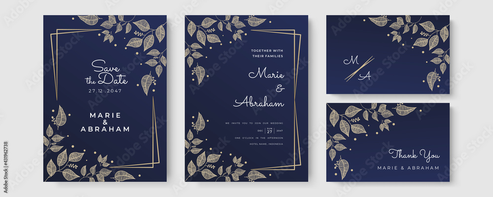 Naklejka premium Beautiful floral wreath wedding invitation card template