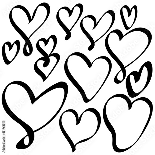 Hand drawn grunge heart shape elements.