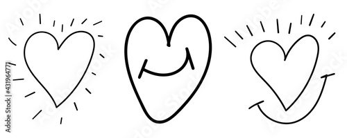 Doodle set of black drawing hearts. Hand drawn grunge elements.