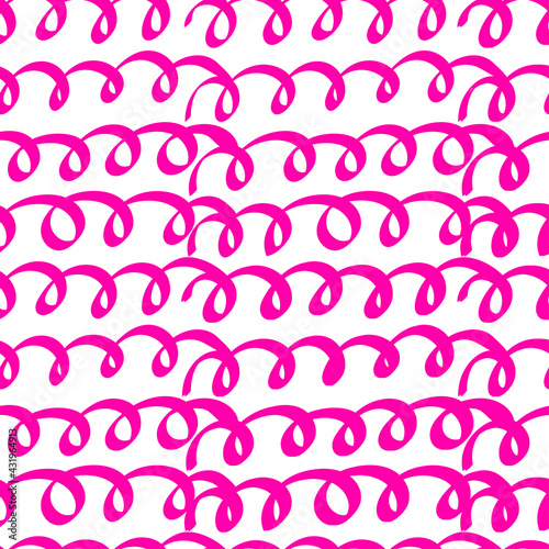 Abstract wavy bright pink shapes seamless pattern.