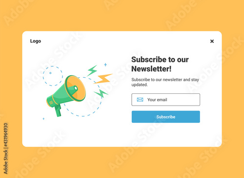 UI design website banner template of email marketing with megaphone for subscribe to newsletter