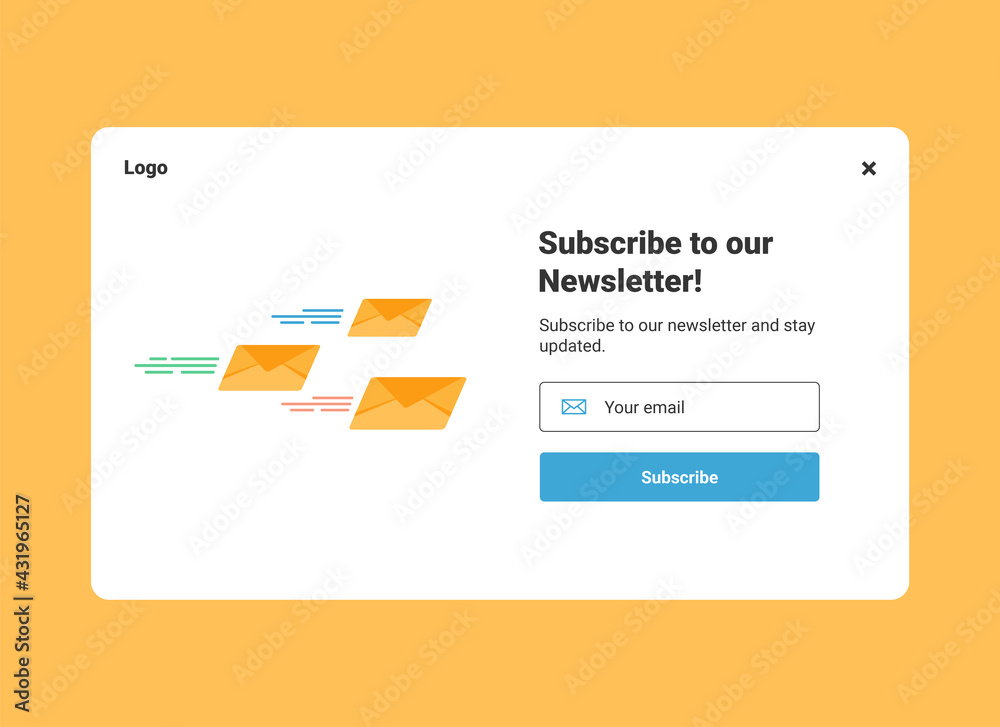 Obraz premium UI design website banner template of email marketing with letters in the envelope for subscribe to newsletter