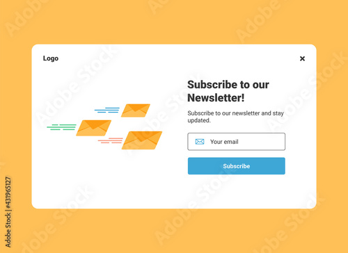 UI design website banner template of email marketing with letters in the envelope for subscribe to newsletter