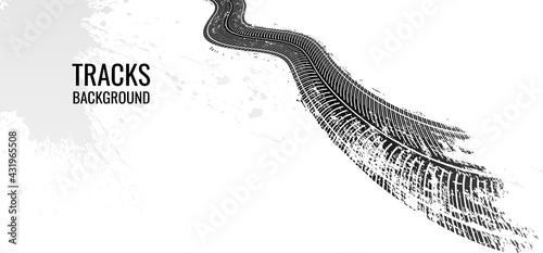 Tire tracks, vector illustration, grunge. For background page, brochure template, booklet, flyer.