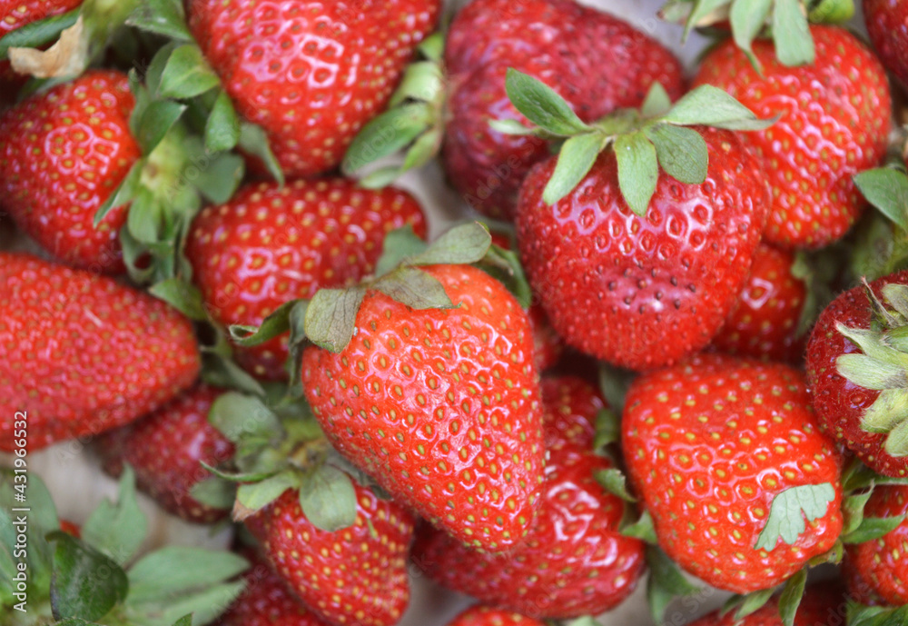 Red ripe strawberries background. Close up, top view. Strawberry background. Strawberry from the top. Red ripe strawberries background. Close up, top view. Strawberry background. Strawberry from the top.
