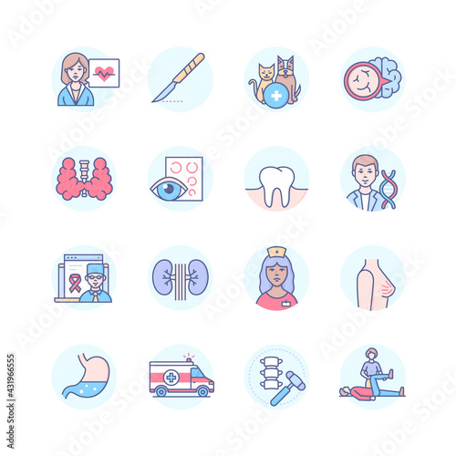 Medical professions - line design style icons set