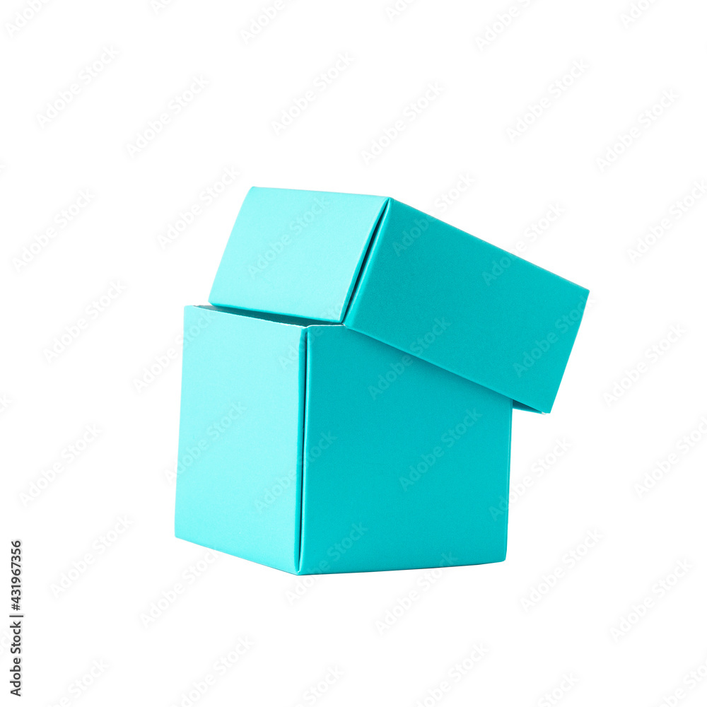 A slightly open turquoise box on a white background. Isolate A slightly open turquoise box on a white background. Isolate
