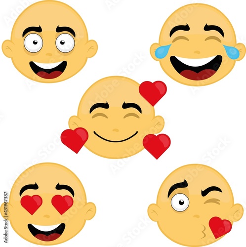 Vector illustration of emoticons with happy, in love and festive expressions