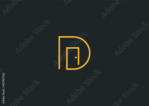 Door D Letter Initial Logo Design Template. Company Icon Line Art Vector
