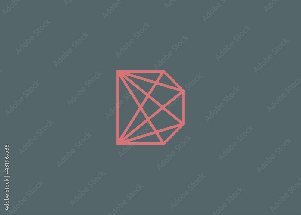 D Letter Initial with Geometry Logo Design Template. Business, Company, Network Technology Icon Line Art Vector
