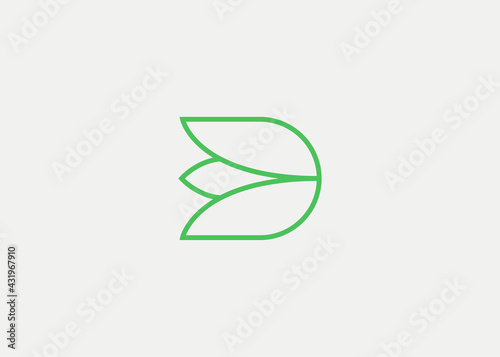 D Letter Initial Flower Bud Line Unique Logo Design Template. Business, Company Icon Line Art Vector