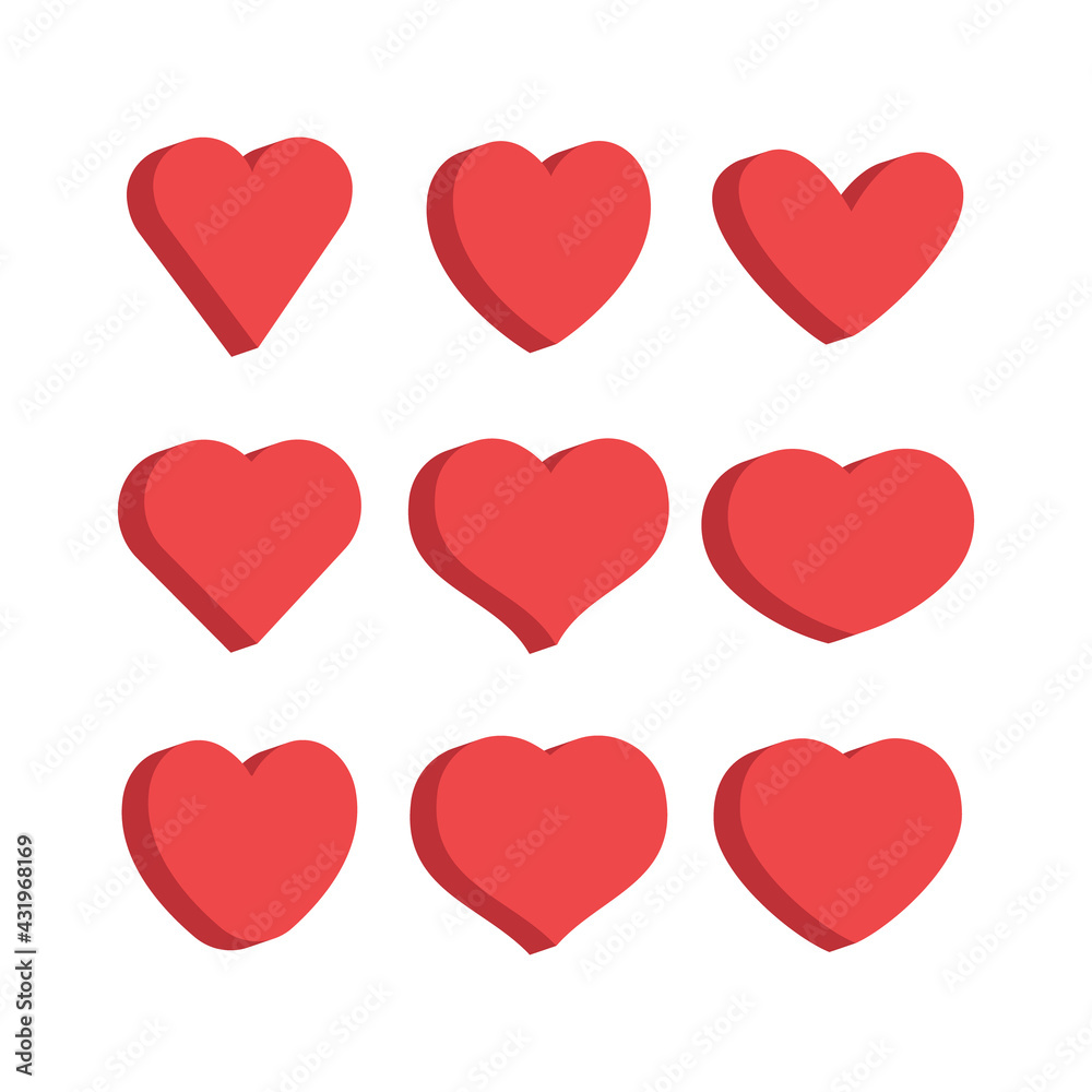 3d heart set, flat style design. Love symbol for valentine's day. 3d heart set, flat style design. Love symbol for valentine's day.