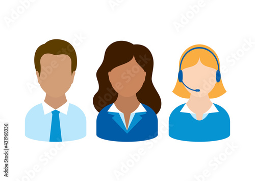 Administrative workers men and women vector. Office people icon set isolated on a white background. Administrative professionals clip art. Multicultural business man and woman icons