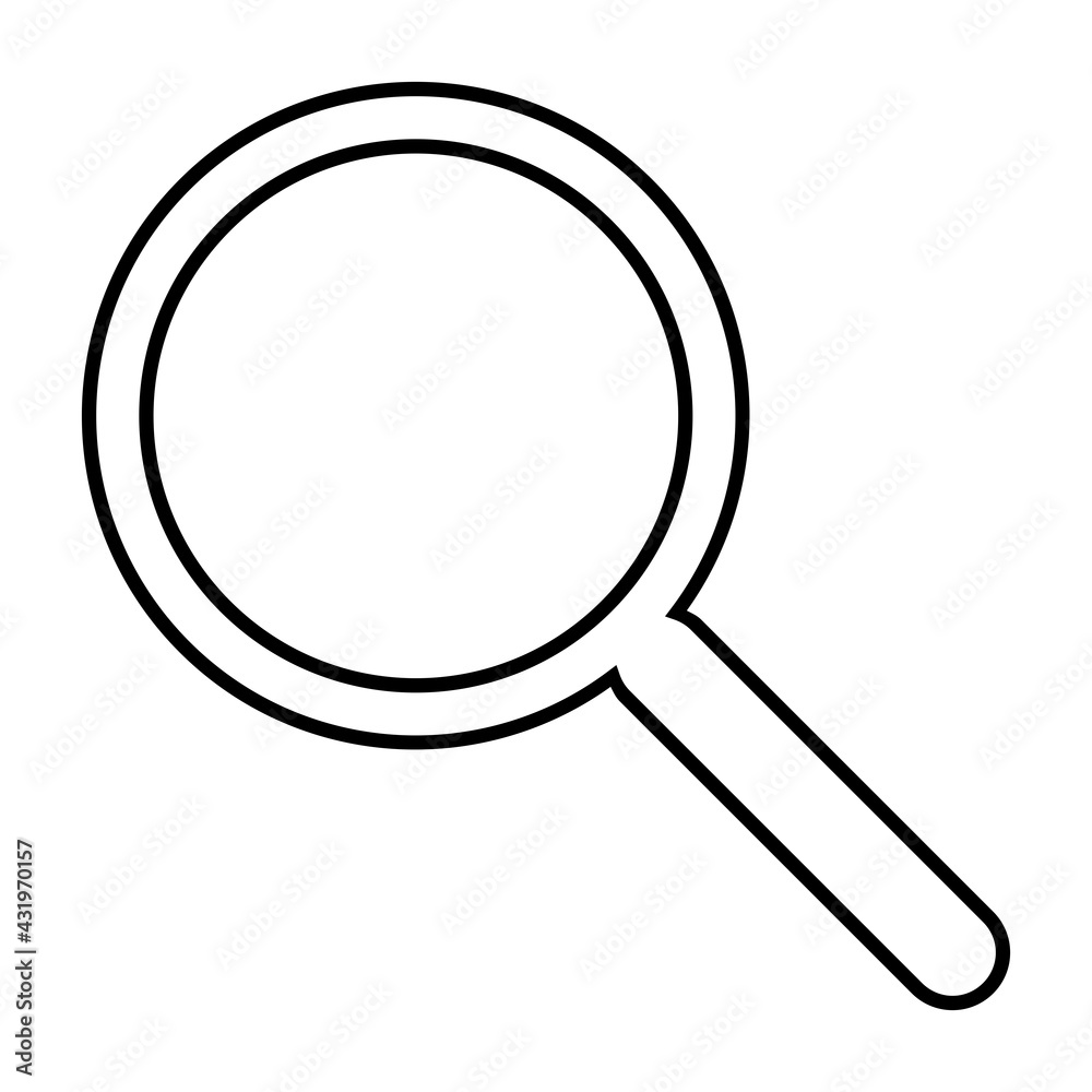 Magnifying glass icon. Search symbol. Outline vector illustration isolated on white background. Magnifying glass icon. Search symbol. Outline vector illustration isolated on white background.