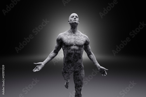 3D illustration of character made out of concrete photo