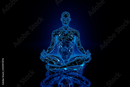 3D illustration of person channelling fire energy in classic meditation asana photo
