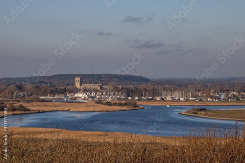 view of the historic Christchurch Priory from Hengistbury Head Dorset