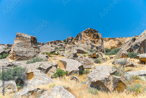 park reserve Gobustan in Azerbaijan with ancient rock petroglyphs