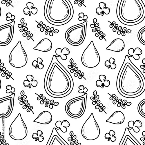 Fig line black and white doddle seamless pattern background