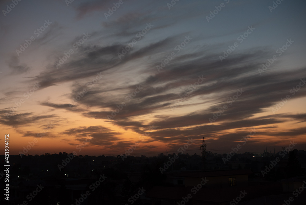 sunset in a local town