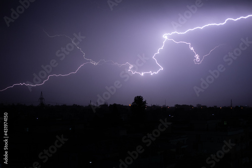 thunder lighting heavy rain at night