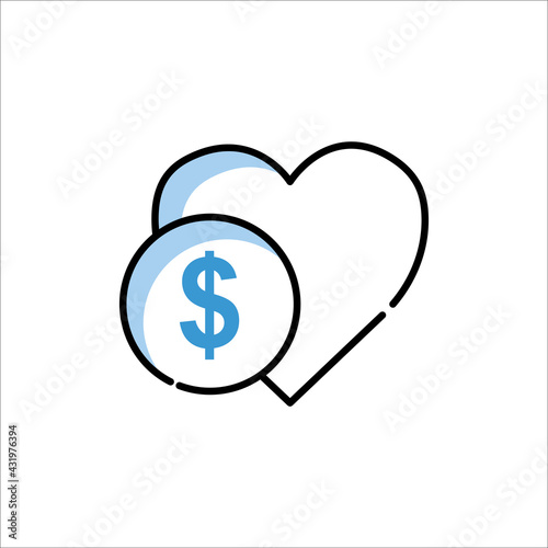 heart icon with dollar. charity symbol, donation. Two Tone line colored Design. the icon can be used for application icon, web icon, infographics. Editable stroke. Design template vector
