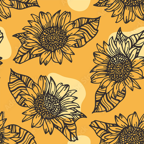 Seamless pattern with sunflowers. Vector illustration.