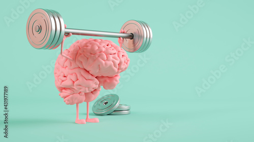 Three dimensional render of human brain lifting weights photo