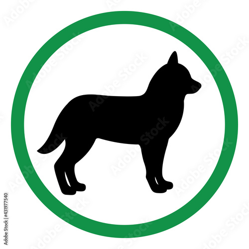Illustration of allowed walking dogs in a green circle on a white background