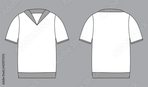 Men's sweatshirt mockup template. Front and back view. Blank white Outline vector illustration.