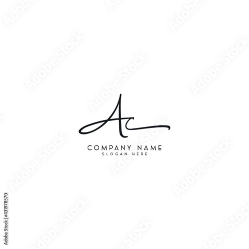 A C letter calligraphy signature logo design template. ac handwritten logo. 