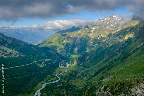 Switzerland, Valais, Ulrichen, Furka Pass on cloudy summer day