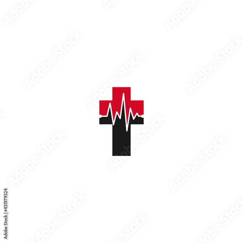 church with pulse rate logo design 