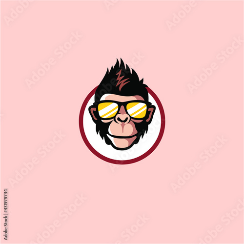 Cute monkey with glasses logo vector illustration, cool ape logo design
