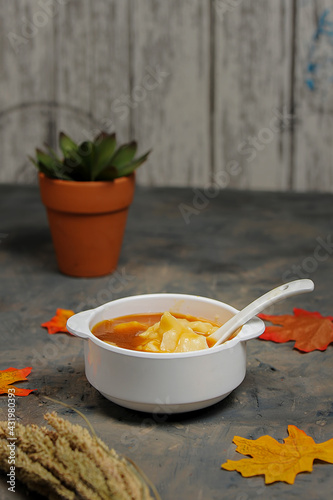 Bubur Sumsum or Javanese dessert porridge of rice flour, coconut milk with palm sugar 