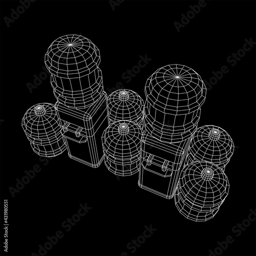 Water cooler with full bottle. Refreshment office concept. Wireframe low poly mesh vector illustration
