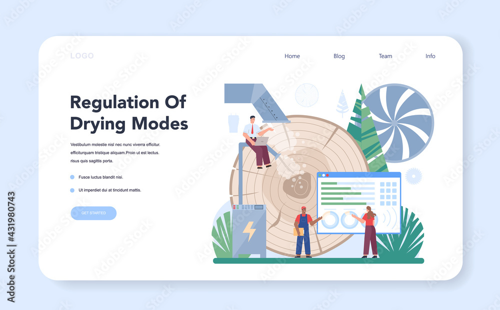 Wood industry web banner or landing page. Wood drying Wood industry web banner or landing page. Wood drying