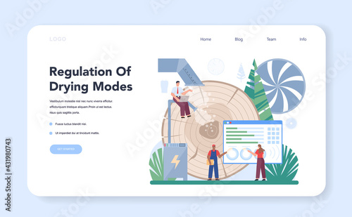 Wood industry web banner or landing page. Wood drying
