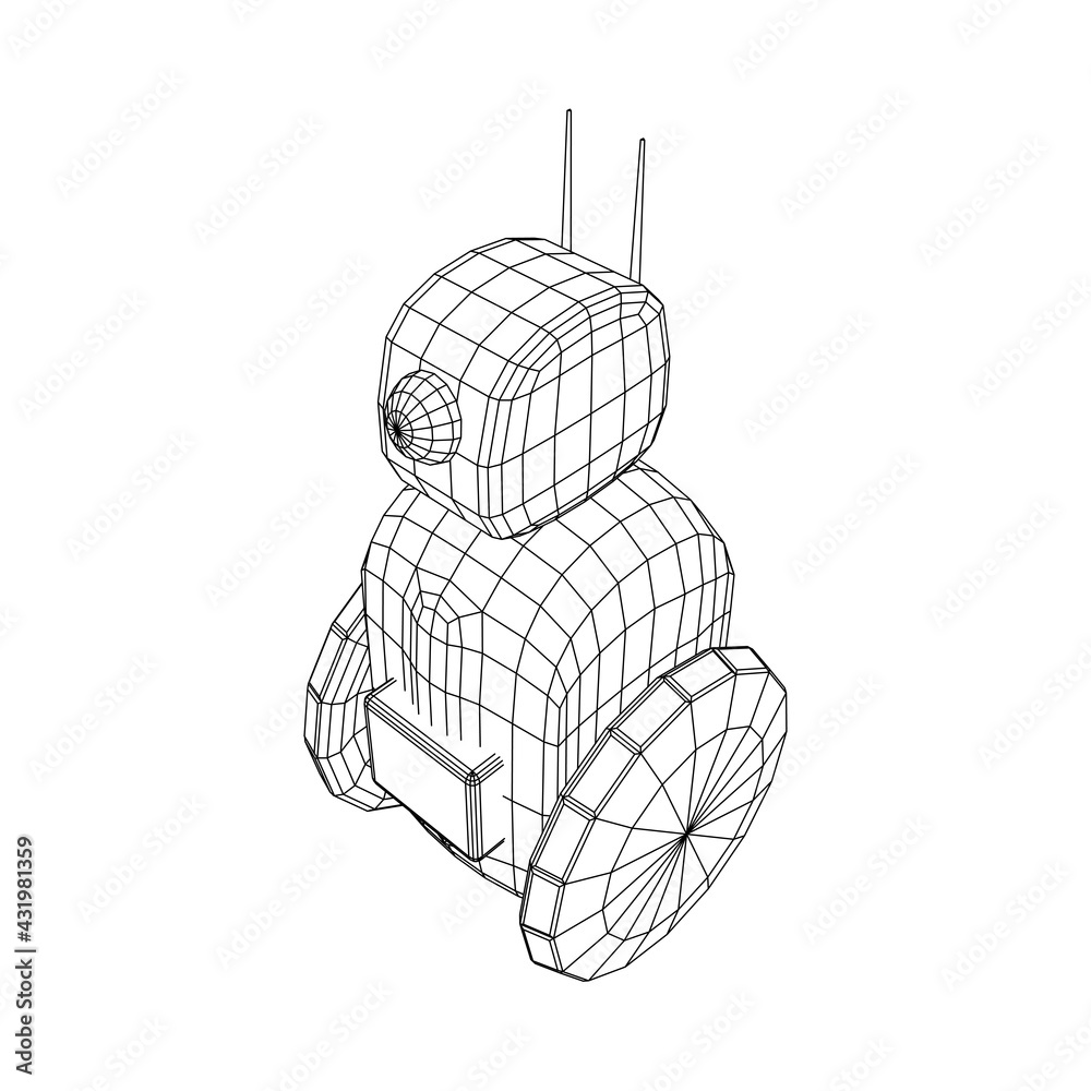 Robot Promoter LCD Screen on two wheels. Ad promo bot. Wireframe low poly mesh vector illustration Robot Promoter LCD Screen on two wheels. Ad promo bot. Wireframe low poly mesh vector illustration