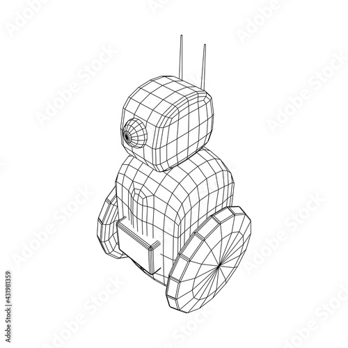 Robot Promoter LCD Screen on two wheels. Ad promo bot. Wireframe low poly mesh vector illustration