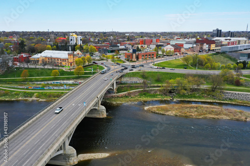Aerial vehicles on the Lorne Bridge into Brantford, Ontario, Canada photo