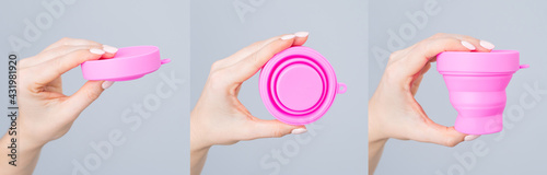 Foto Folded container for sterilizing the menstrual cup on a white background