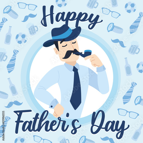 Hipster dad with a smoking pipe Father day