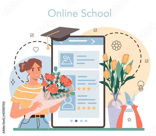Florist online service or platform. Floral designer making bouquet